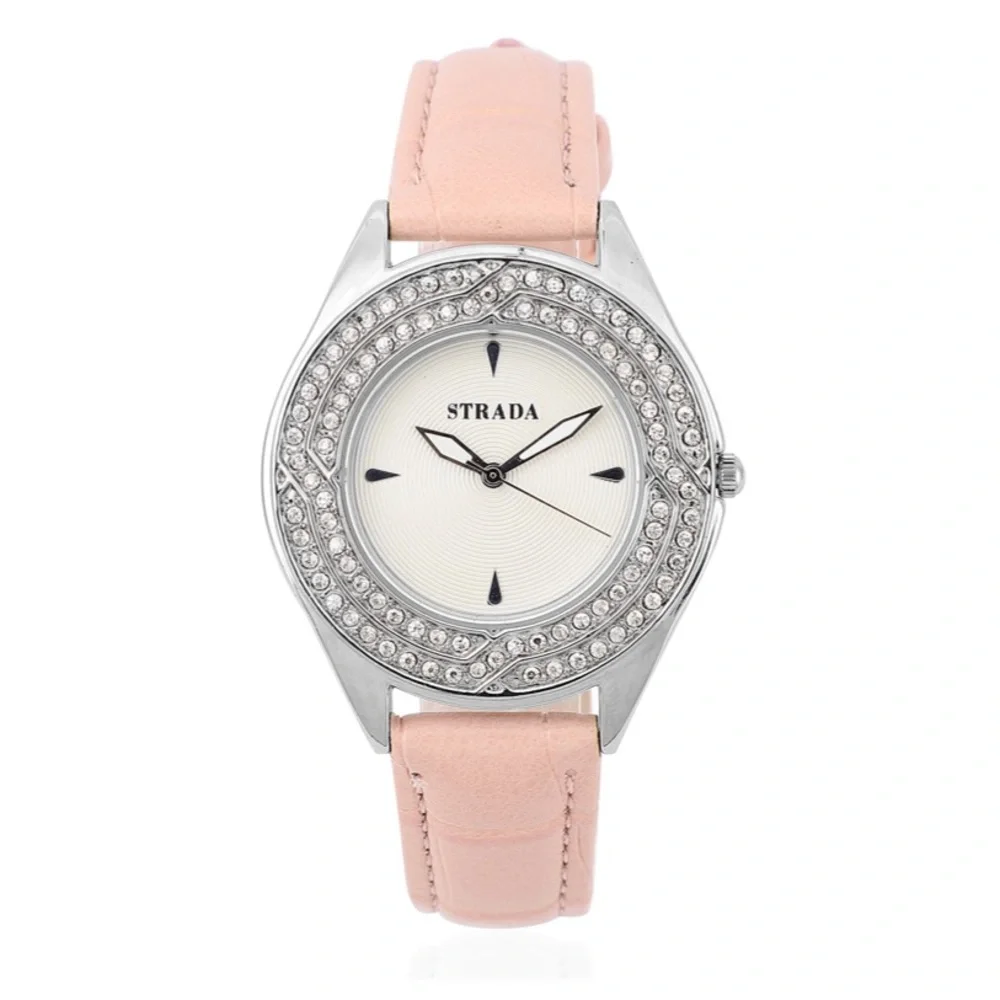 Pink Watch with White Austrian Crystals